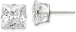 Solid Real 925 Sterling Silver 9mm Princess Cut Snap Set CZ Cubic Zirconia Stud Earrings 9mm