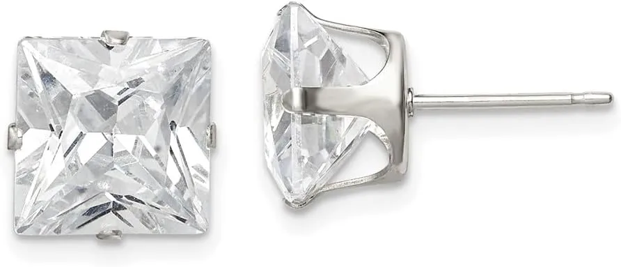 Solid Real 925 Sterling Silver 9mm Princess Cut Snap Set CZ Cubic Zirconia Stud Earrings 9mm