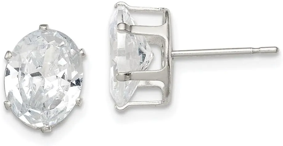 Solid Real 925 Sterling Silver 9x7 Oval Snap Set CZ Cubic Zirconia Stud Earrings - 9mm x 7mm