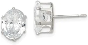 Solid Real 925 Sterling Silver 9x7 Oval Snap Set CZ Cubic Zirconia Stud Earrings - 9mm x 7mm