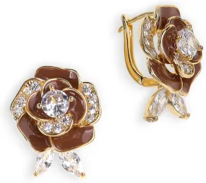 Sonateomber Gold Flower Leaf Stud Hoop Earrings for Women, Valentine Statement Cute Sparkly Rhinestone Enamel Floral huggie Earing Wedding Prom Fashion Jewelry Gift.