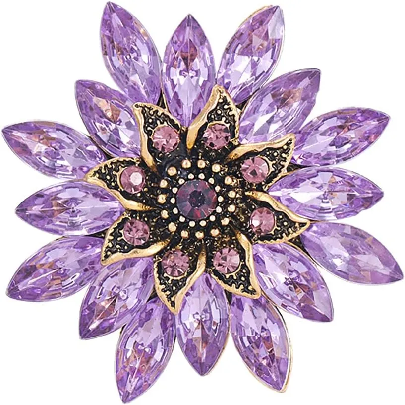 Sparkling Rhinestone Flower Brooch Pin Fashion Crystal Sunflower Brooch Floral Lapel Pins Red/Green/Purple/Pink Crystal CZ Broochs Large Flower Pin Clothes Hat Bag Dress Broochs Wedding Bridal Jewelry for Women