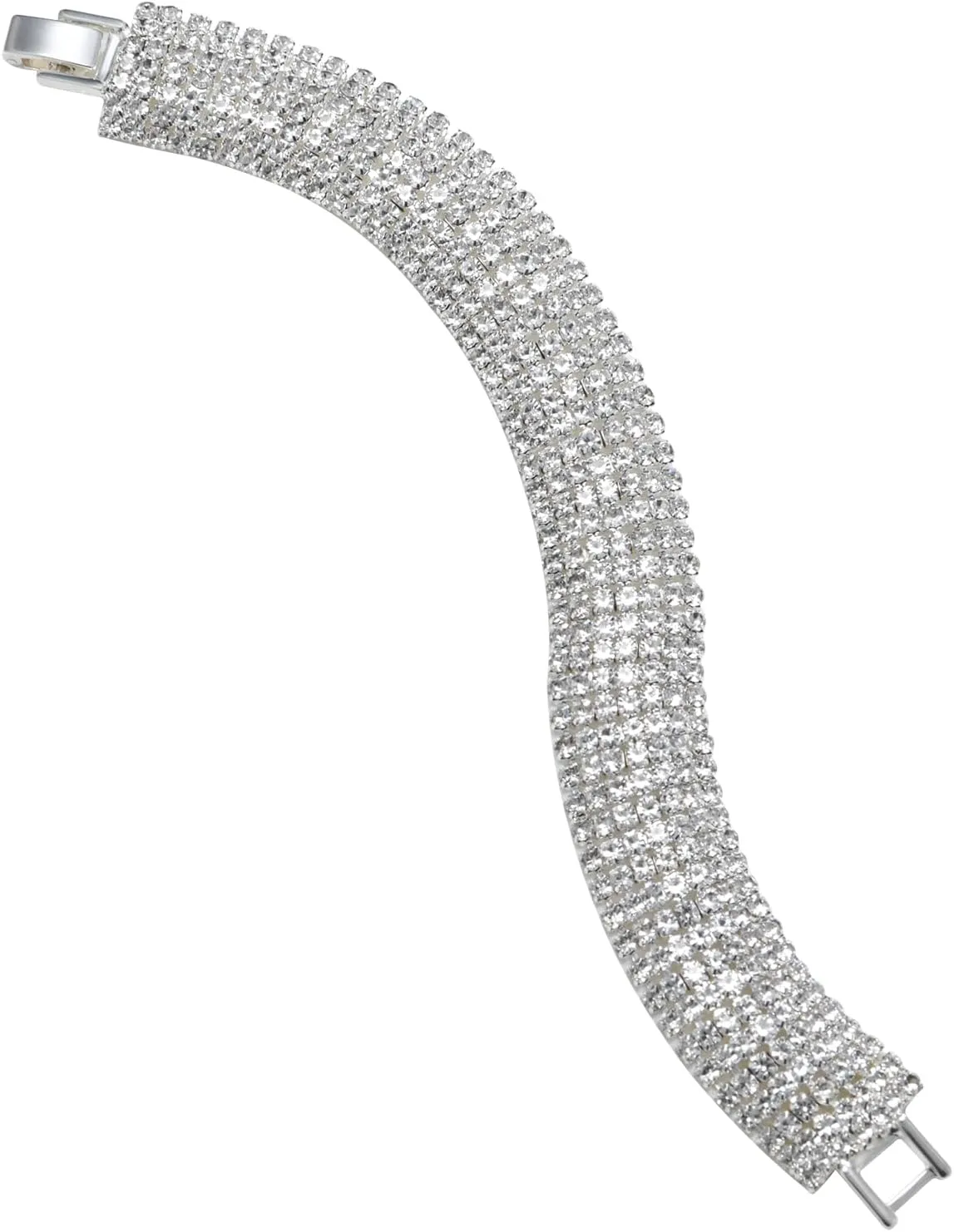 Sparkly Silver Plated Rhinestone Crystal Wide Multilayer Chain Bracelet for Women Wedding Prom Costume Jewelry