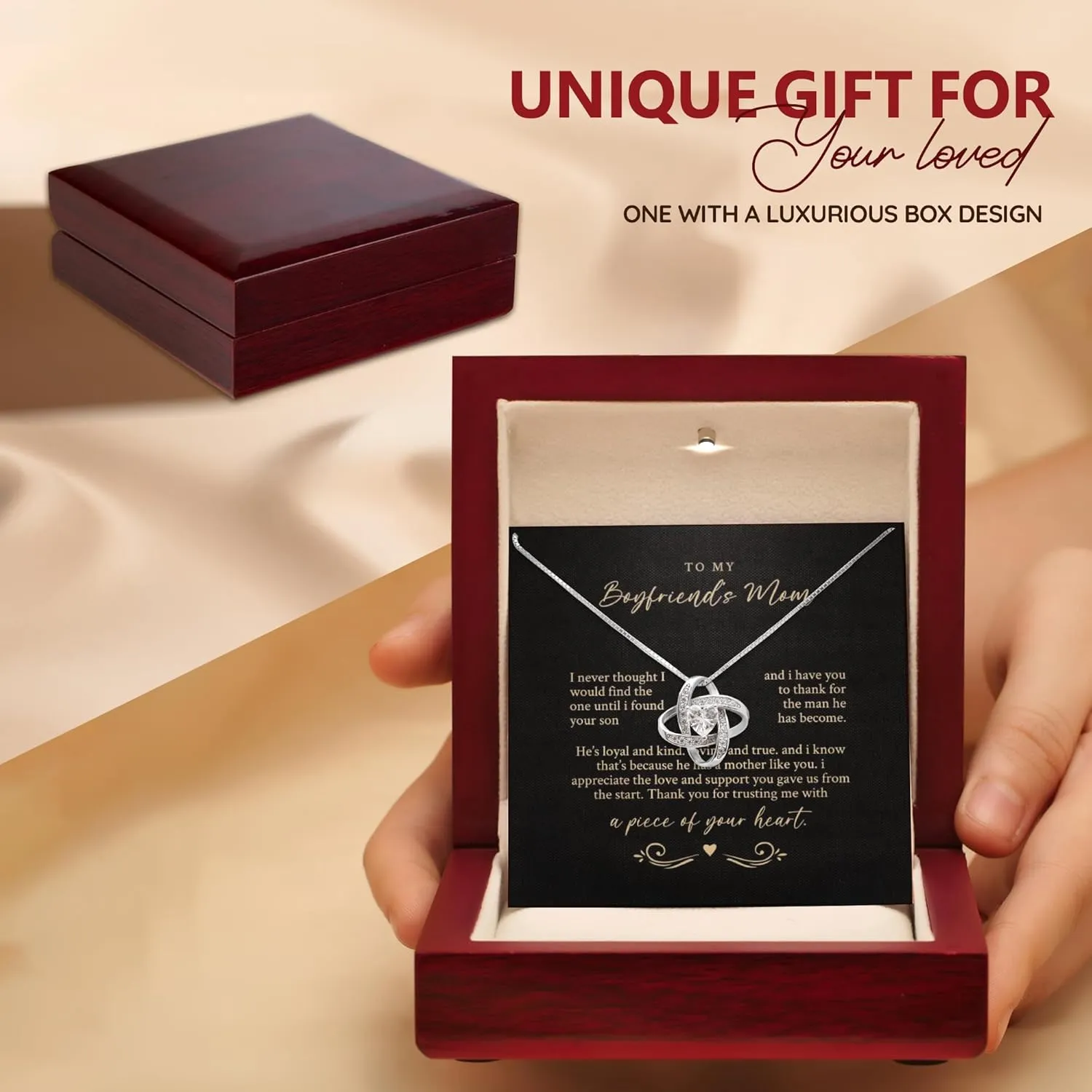 Special Present For Boyfriends Mom, "Thank You For Trusting Me With A Piece Of Your Heart" Necklace, Christmas Gift, Birthday Gift For Boyfriends Mom With Meaning Message Card And Luxury Gift Box
