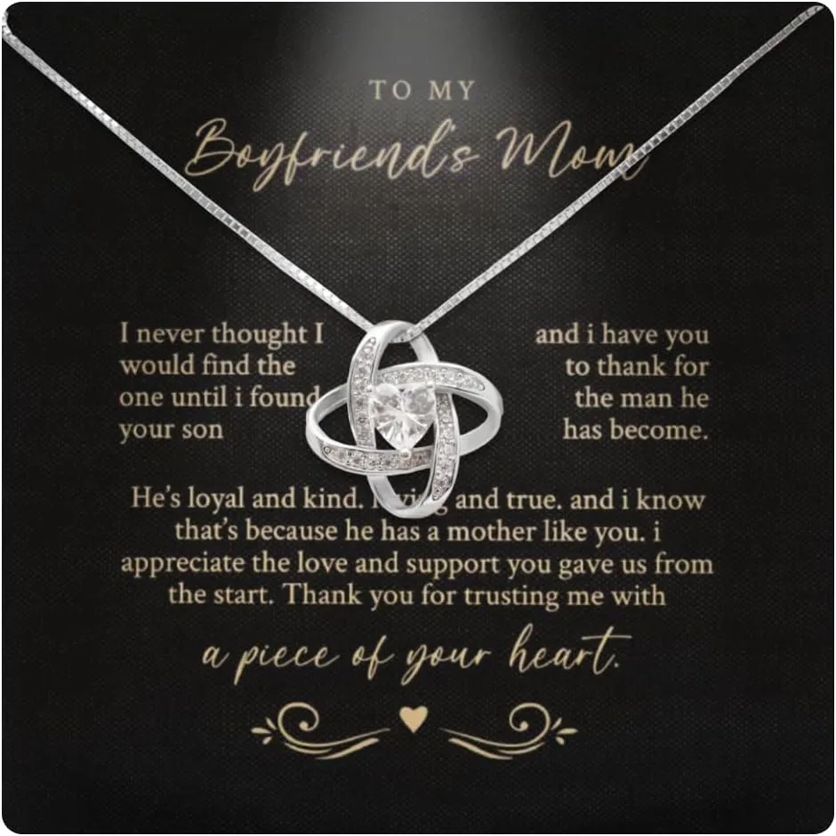 Special Present For Boyfriends Mom, "Thank You For Trusting Me With A Piece Of Your Heart" Necklace, Christmas Gift, Birthday Gift For Boyfriends Mom With Meaning Message Card And Luxury Gift Box