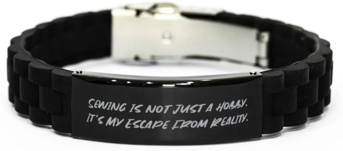 Special Sewing Gifts, Sewing is not Just a, Nice Black Glidelock Clasp Bracelet For Men Women, Engraved Bracelet From Friends, Friends bracelet, Black bracelet, Bracelet gift, Friendship bracelet