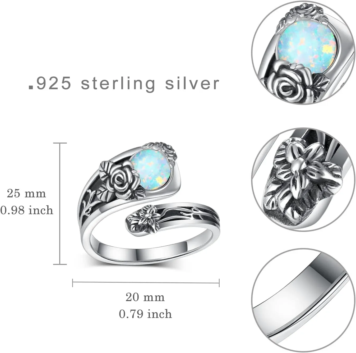 Spoon Rings Sterling Silver Opal/Moonstone/Moss Agate/Blue Opal/Turquoise Thumb Rings Vintage Thumb Rings for Women
