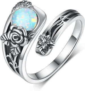 Spoon Rings Sterling Silver Opal/Moonstone/Moss Agate/Blue Opal/Turquoise Thumb Rings Vintage Thumb Rings for Women