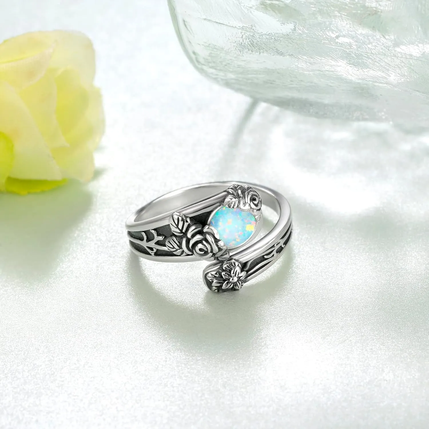 Spoon Rings Sterling Silver Opal/Moonstone/Moss Agate/Blue Opal/Turquoise Thumb Rings Vintage Thumb Rings for Women