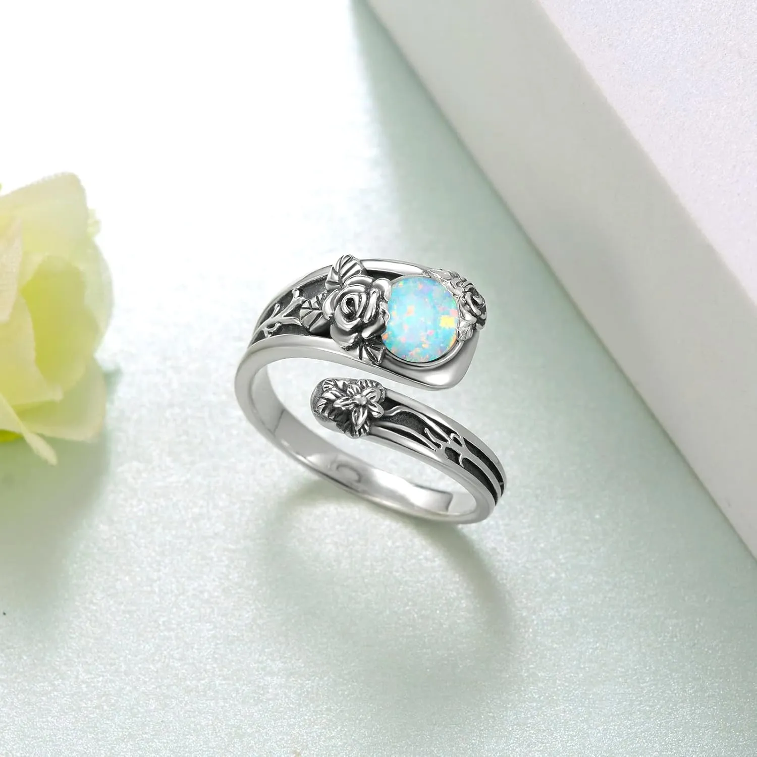Spoon Rings Sterling Silver Opal/Moonstone/Moss Agate/Blue Opal/Turquoise Thumb Rings Vintage Thumb Rings for Women