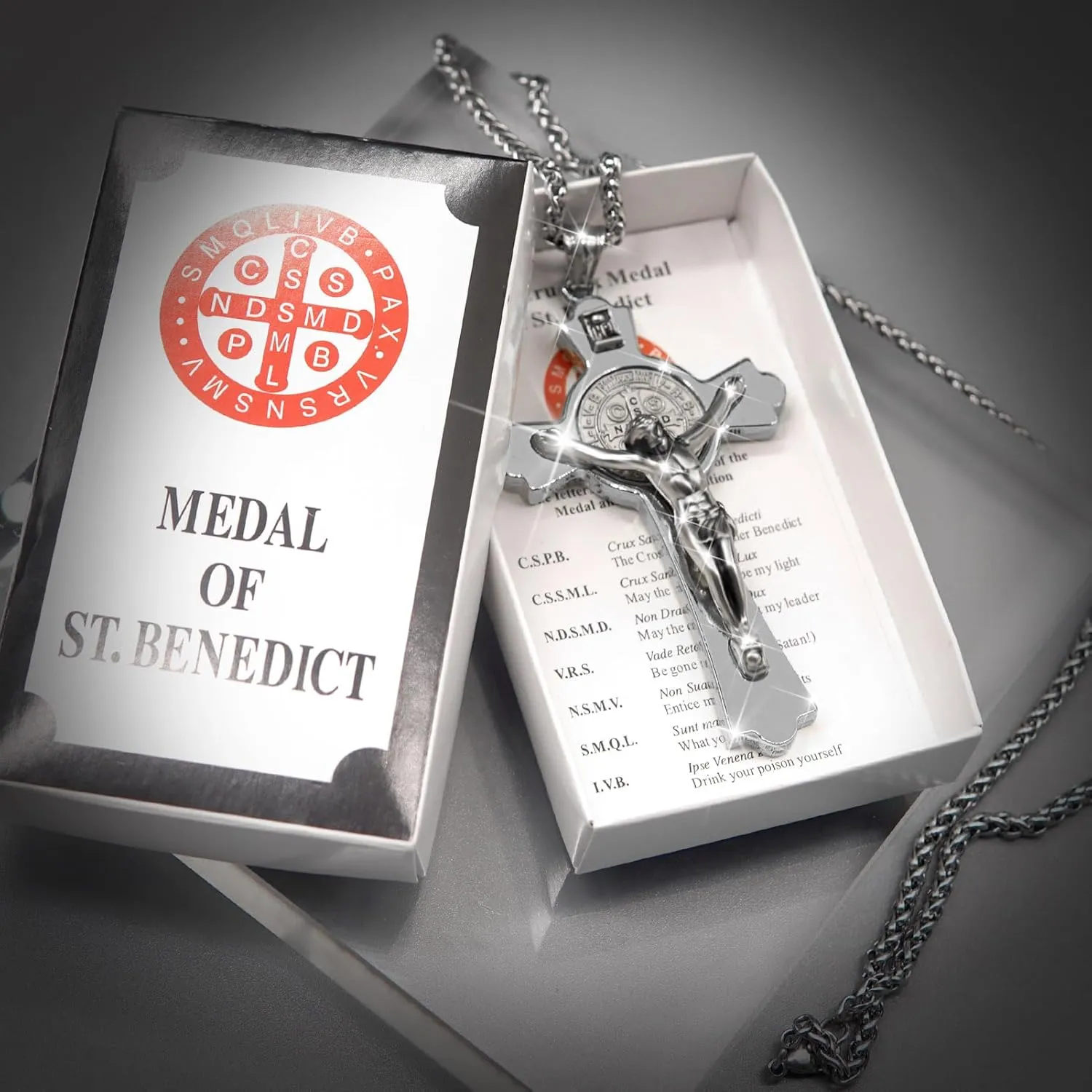 St Benedict Crucifix Necklace Saint Benedict Medal Cross Bless Safety Religious Pendant Gift for Men, Women, Family, Parent, Friend