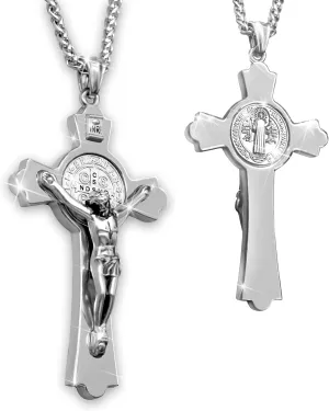 St Benedict Crucifix Necklace Saint Benedict Medal Cross Bless Safety Religious Pendant Gift for Men, Women, Family, Parent, Friend