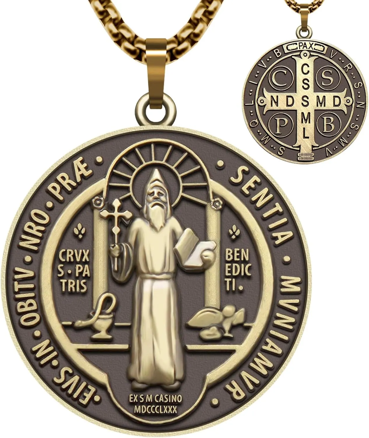 St Benedict Necklace Saint Benedict Medal Bless Safety Religion Pendant Gift for Men, Women, Family, Parent, Friend