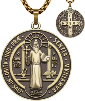 St Benedict Necklace Saint Benedict Medal Bless Safety Religion Pendant Gift for Men, Women, Family, Parent, Friend