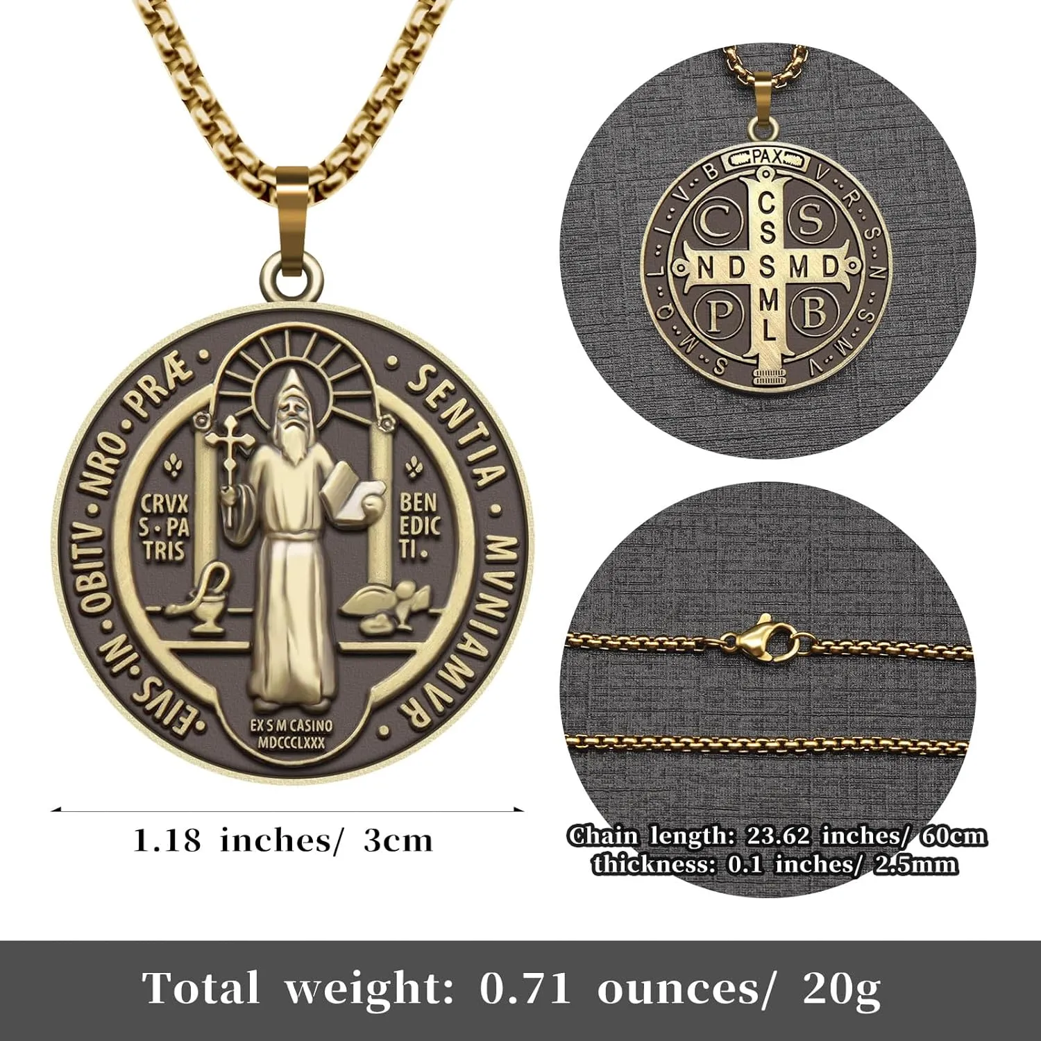 St Benedict Necklace Saint Benedict Medal Bless Safety Religion Pendant Gift for Men, Women, Family, Parent, Friend