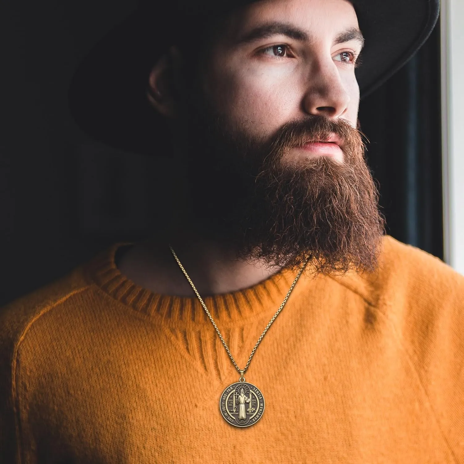 St Benedict Necklace Saint Benedict Medal Bless Safety Religion Pendant Gift for Men, Women, Family, Parent, Friend