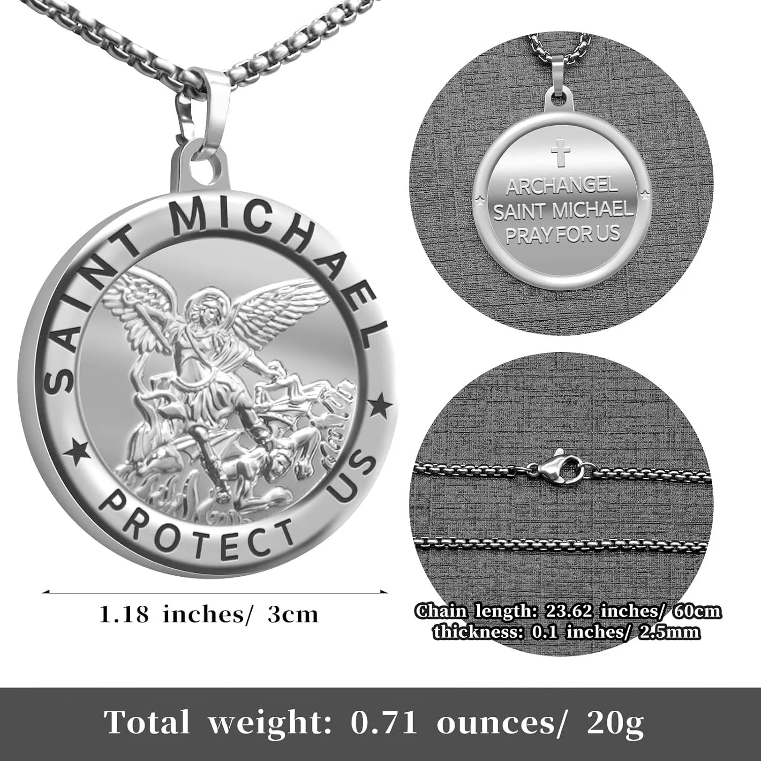 St Michael Necklace Saint Michael Medal Bless Safety Religion Pendant Gift for Men, Women, Family, Parent, Friend