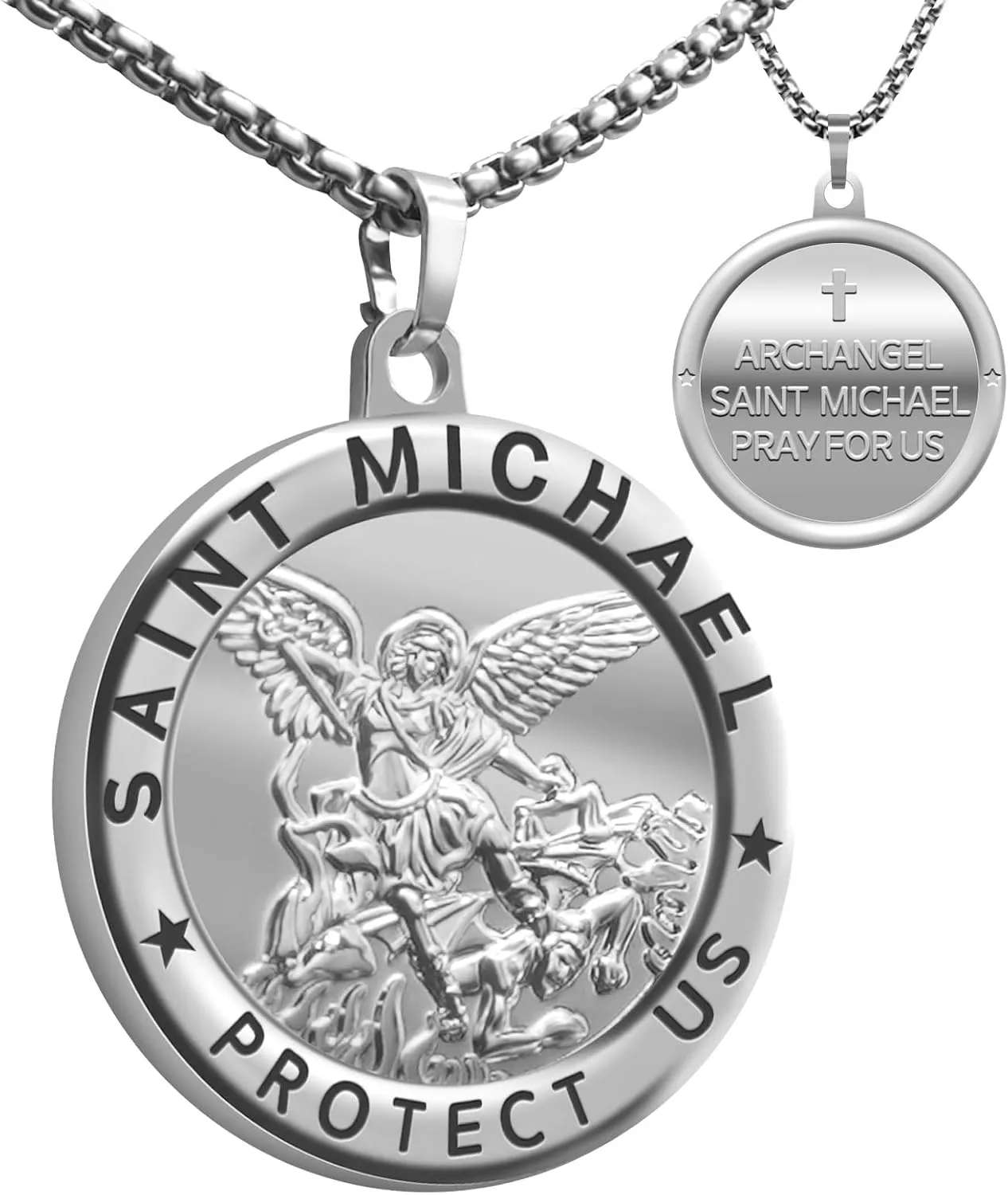 St Michael Necklace Saint Michael Medal Bless Safety Religion Pendant Gift for Men, Women, Family, Parent, Friend