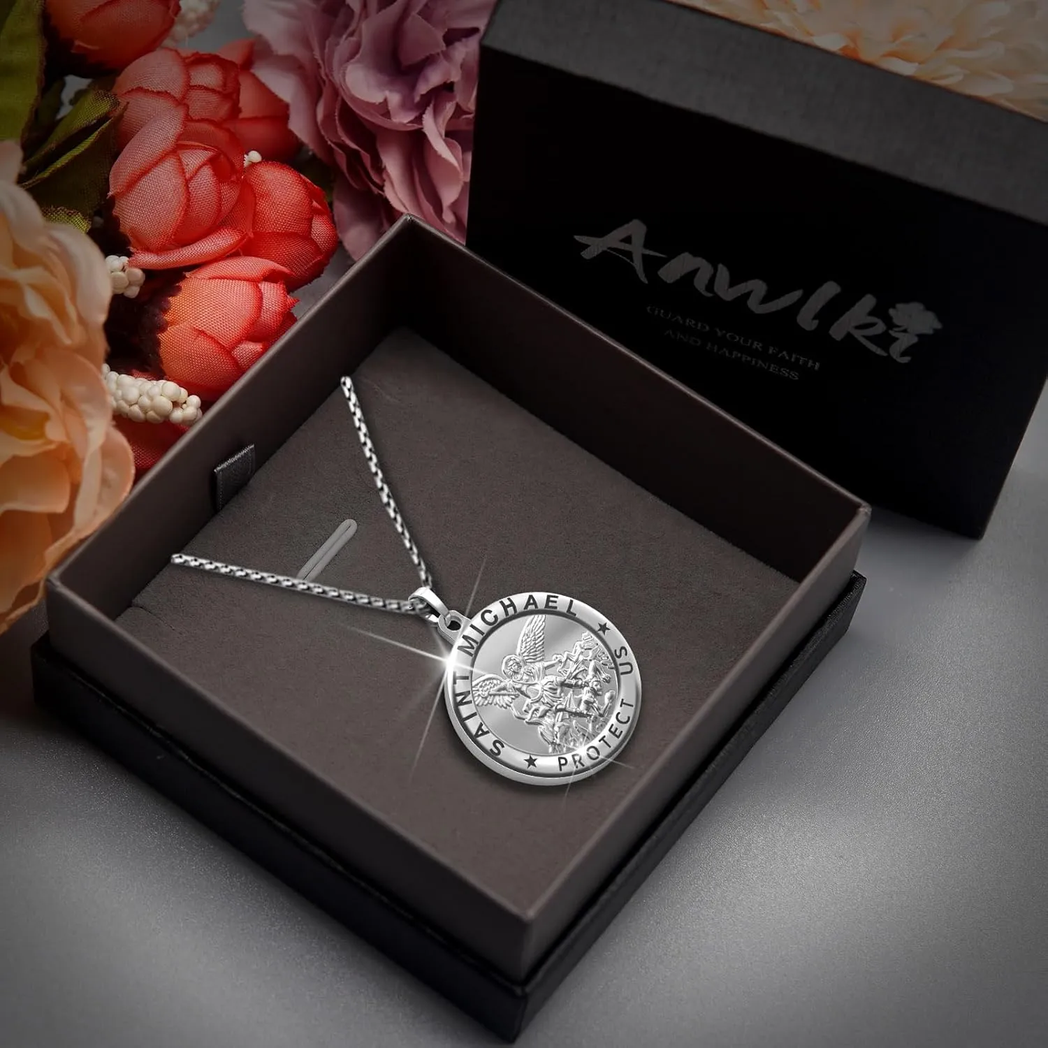 St Michael Necklace Saint Michael Medal Bless Safety Religion Pendant Gift for Men, Women, Family, Parent, Friend