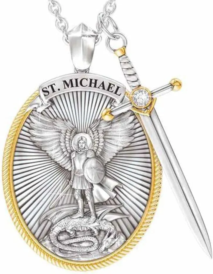 St Michael/St Christopher/St Benedict Necklace for Men Women, Viking Cross Archangel Protection Pendant Gold Jesus Angel Guardian Cross/Virgin Mary Amulet Shield Jewelry Gifts for Men Women