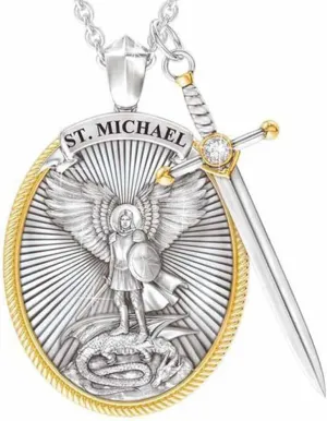 St Michael/St Christopher/St Benedict Necklace for Men Women, Viking Cross Archangel Protection Pendant Gold Jesus Angel Guardian Cross/Virgin Mary Amulet Shield Jewelry Gifts for Men Women