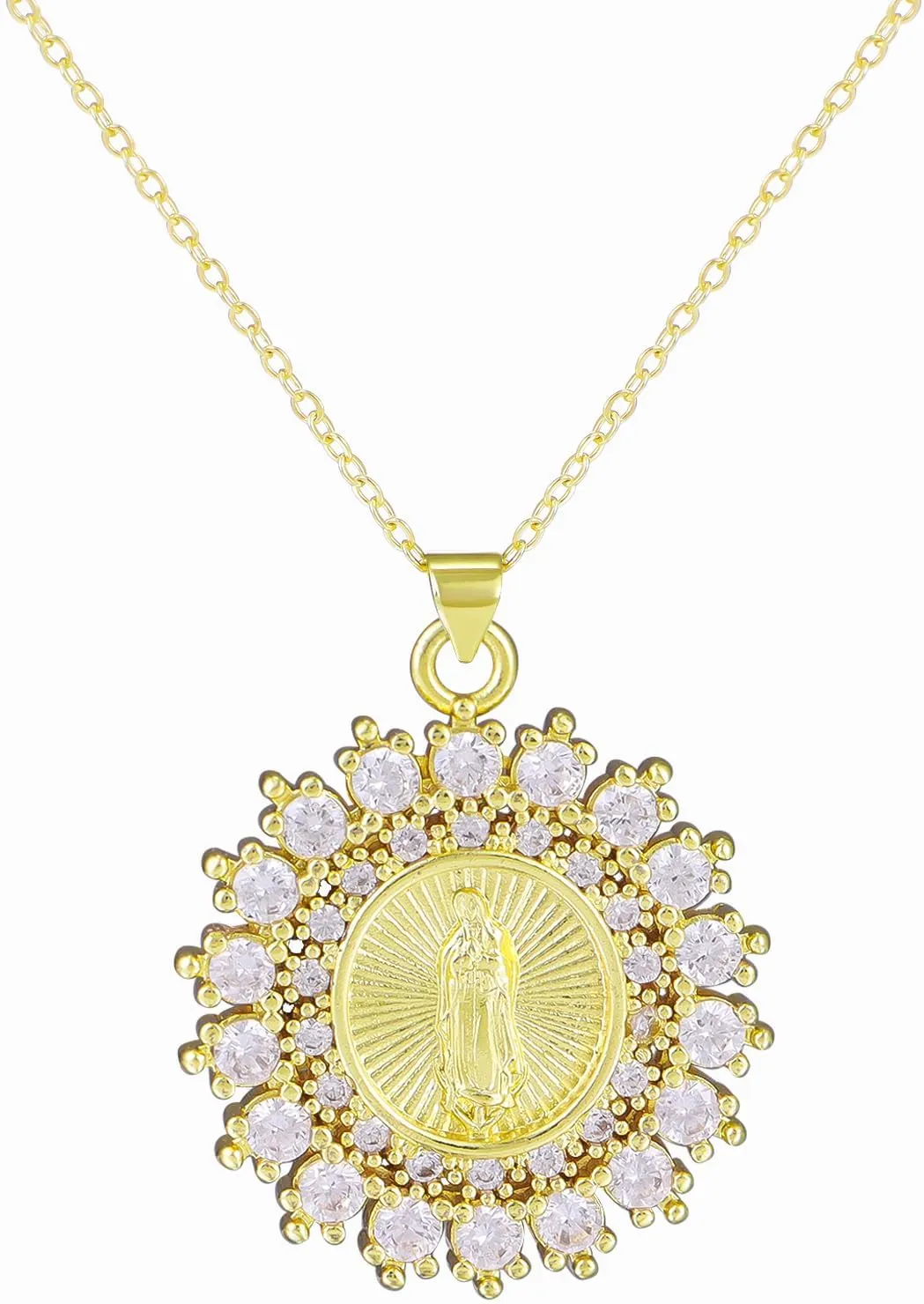 St Saint Benedict Medal Necklace, 14K Gold Plated Virgin Mary Necklace, Virgen De Guadalupe Necklace Amulet Our Lady of Guadalupe Amulet Pendant Religious Gifts for Women Jewelry