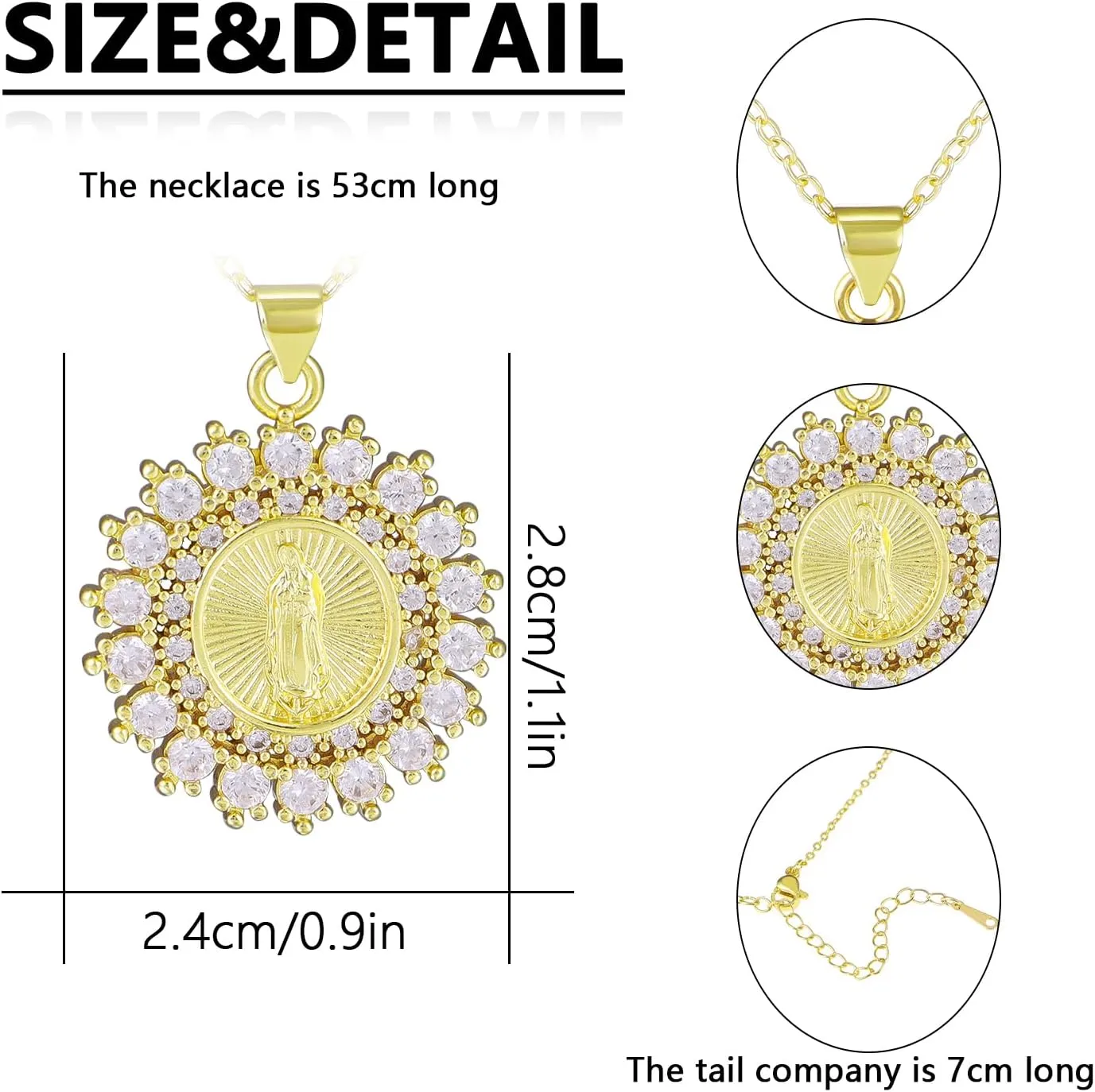 St Saint Benedict Medal Necklace, 14K Gold Plated Virgin Mary Necklace, Virgen De Guadalupe Necklace Amulet Our Lady of Guadalupe Amulet Pendant Religious Gifts for Women Jewelry
