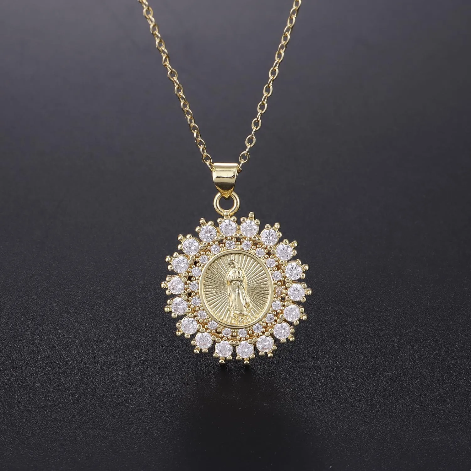St Saint Benedict Medal Necklace, 14K Gold Plated Virgin Mary Necklace, Virgen De Guadalupe Necklace Amulet Our Lady of Guadalupe Amulet Pendant Religious Gifts for Women Jewelry