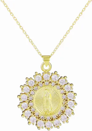 St Saint Benedict Medal Necklace, 14K Gold Plated Virgin Mary Necklace, Virgen De Guadalupe Necklace Amulet Our Lady of Guadalupe Amulet Pendant Religious Gifts for Women Jewelry
