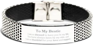 Stainless Steel Bestie Bracelet - Blessed to Have You Always - Friendship Gifts for Birthday, Christmas, or Graduation - Engraved Love and Support Token