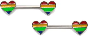 Stainless Steel Nipple Heart Tongue Rings Barbell Colorful Nipple Piercing Jewelry Body Retainer 14G(1.6mm) 16mm 2 Pcs