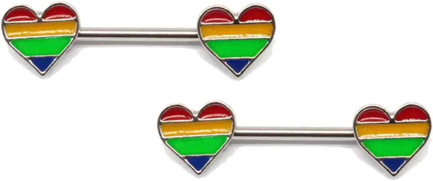Stainless Steel Nipple Heart Tongue Rings Barbell Colorful Nipple Piercing Jewelry Body Retainer 14G(1.6mm) 16mm 2 Pcs