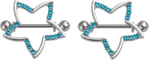 Stainless Steel Nipple Star Tongue Rings Barbell Colorful Nipple Piercing Jewelry Body Retainer 14G(1.6mm) 16mm 2 Pcs