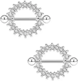 Stainless Steel Nipple Tongue Rings Circle Barbell Colorful Nipple Piercing Jewelry Body Retainer 14G(1.6mm) 16mm 2 Pcs