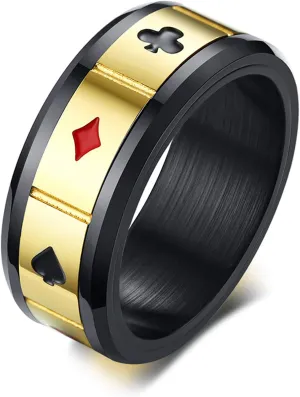 Stainless Steel Poker Games Biker Spade Ring Men's Playing Card Spade Ace Novelty Funny Ring Sizes 8-12 for Christmas