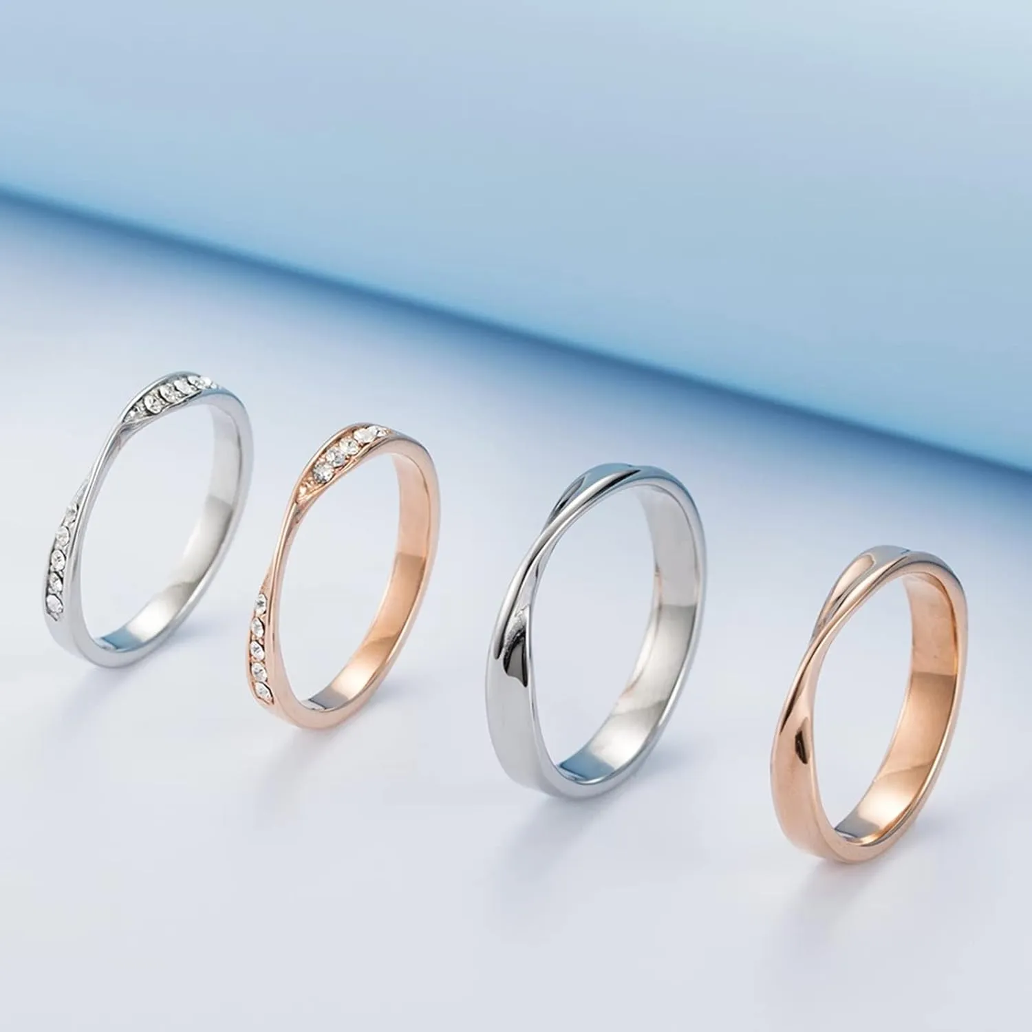Stainless Steel Rings, Men's Promise Rings, Mobius Ring with Cubic Zirconia for Men