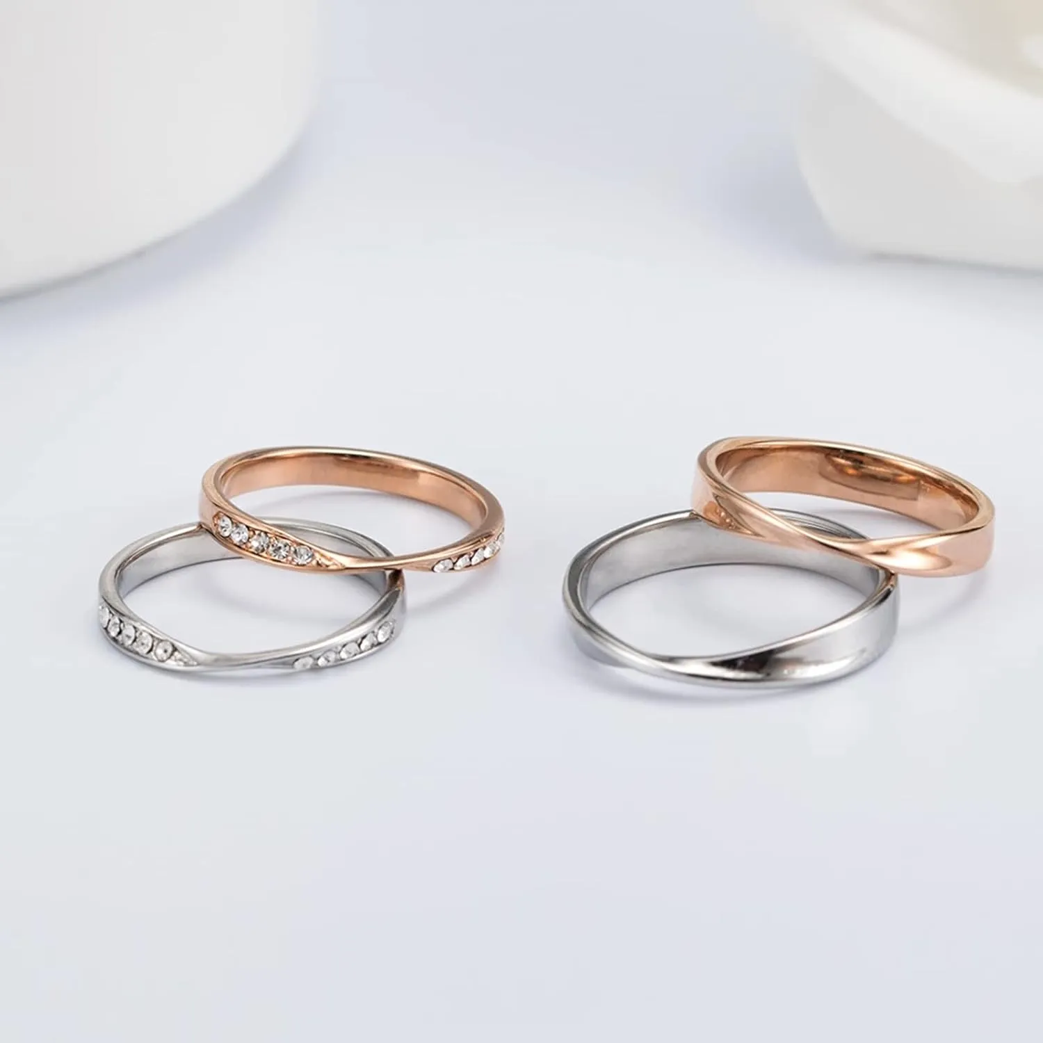 Stainless Steel Rings, Men's Promise Rings, Mobius Ring with Cubic Zirconia for Men