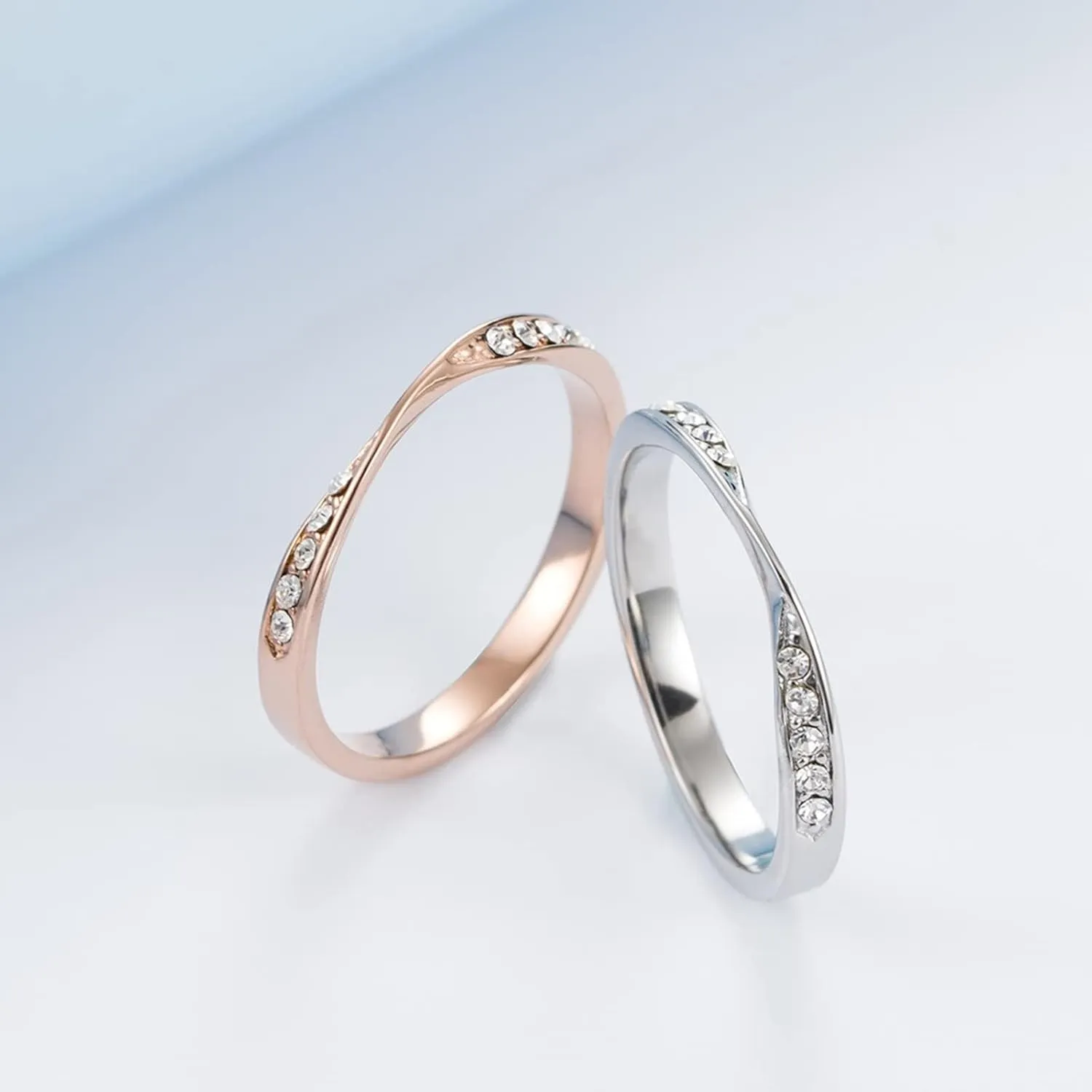 Stainless Steel Rings, Men's Promise Rings, Mobius Ring with Cubic Zirconia for Men