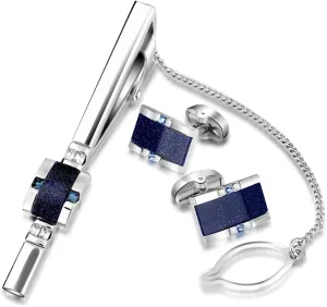 Starry Sky Cufflinks and Tie Clip Set with Gift Box and Greeting Card, Galaxy Dark Blue Cufflinks and Tie Clip Gift Set for Men