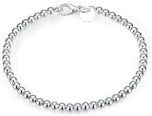 Sterling Silver 4MM Bead Ball Strand Bracelet- Handmade Ball Bracelet, Silver Beads Bracelet for Mens Women