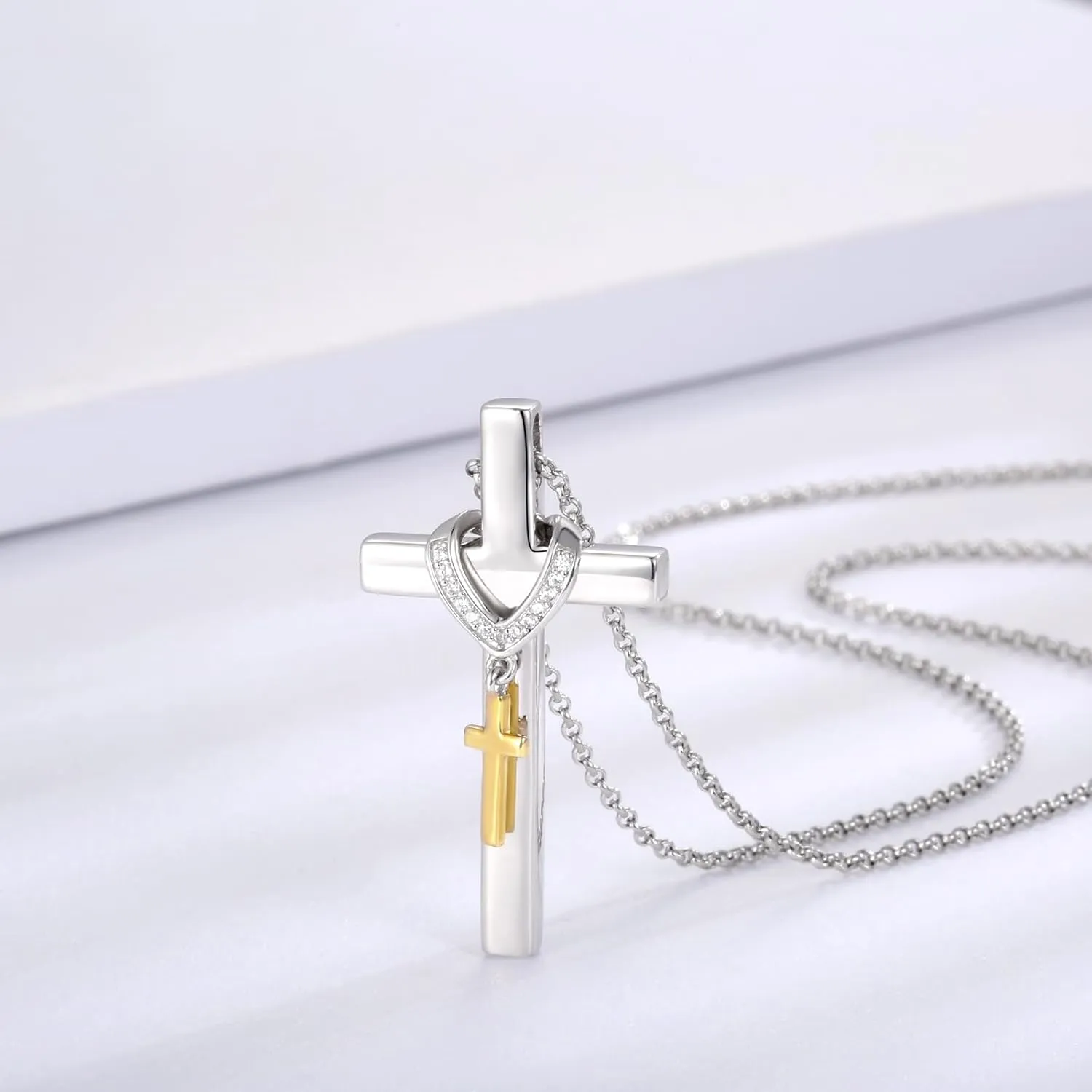 Sterling Silver Cross Urn Necklace - Memorial Pendant Cremation Jewelry Keepsake Pendant Gift for Ashes for Women Men