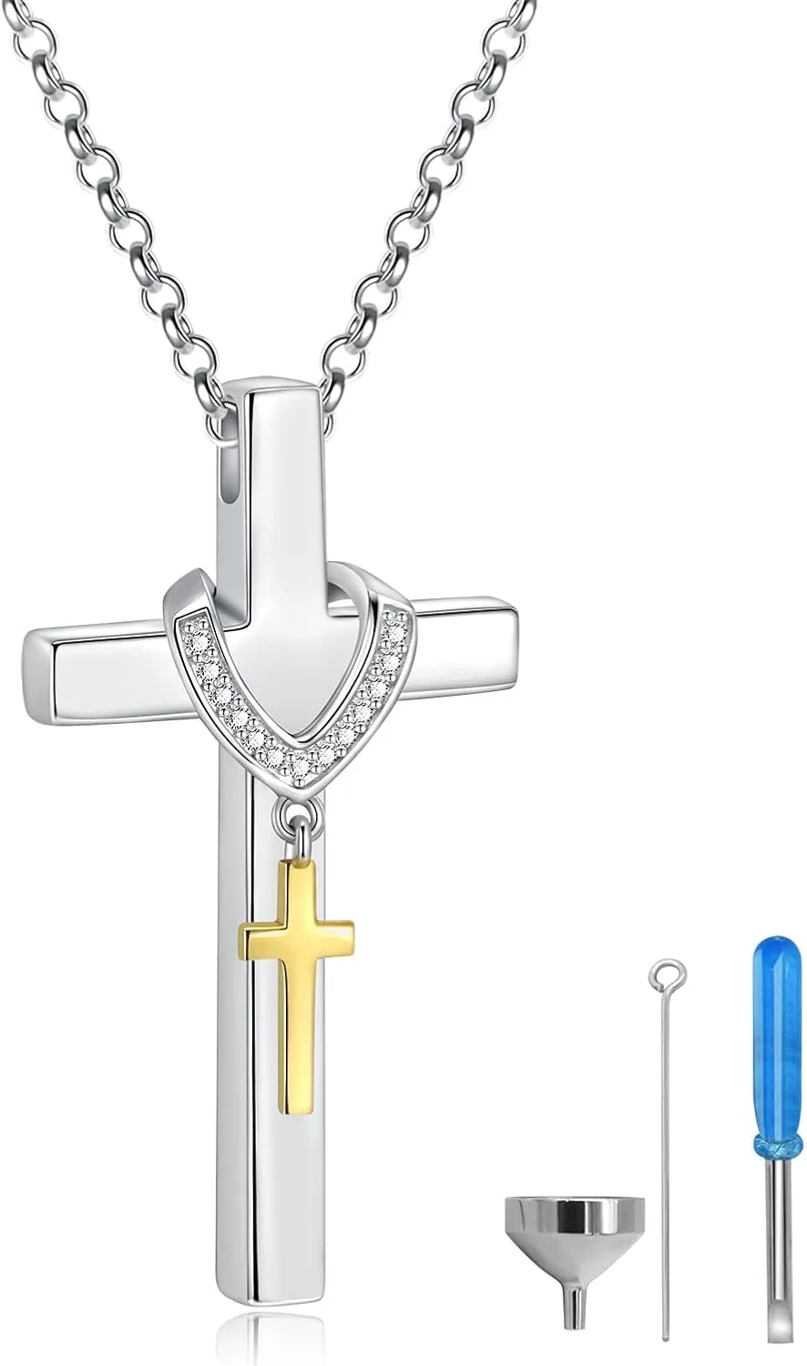 Sterling Silver Cross Urn Necklace - Memorial Pendant Cremation Jewelry Keepsake Pendant Gift for Ashes for Women Men