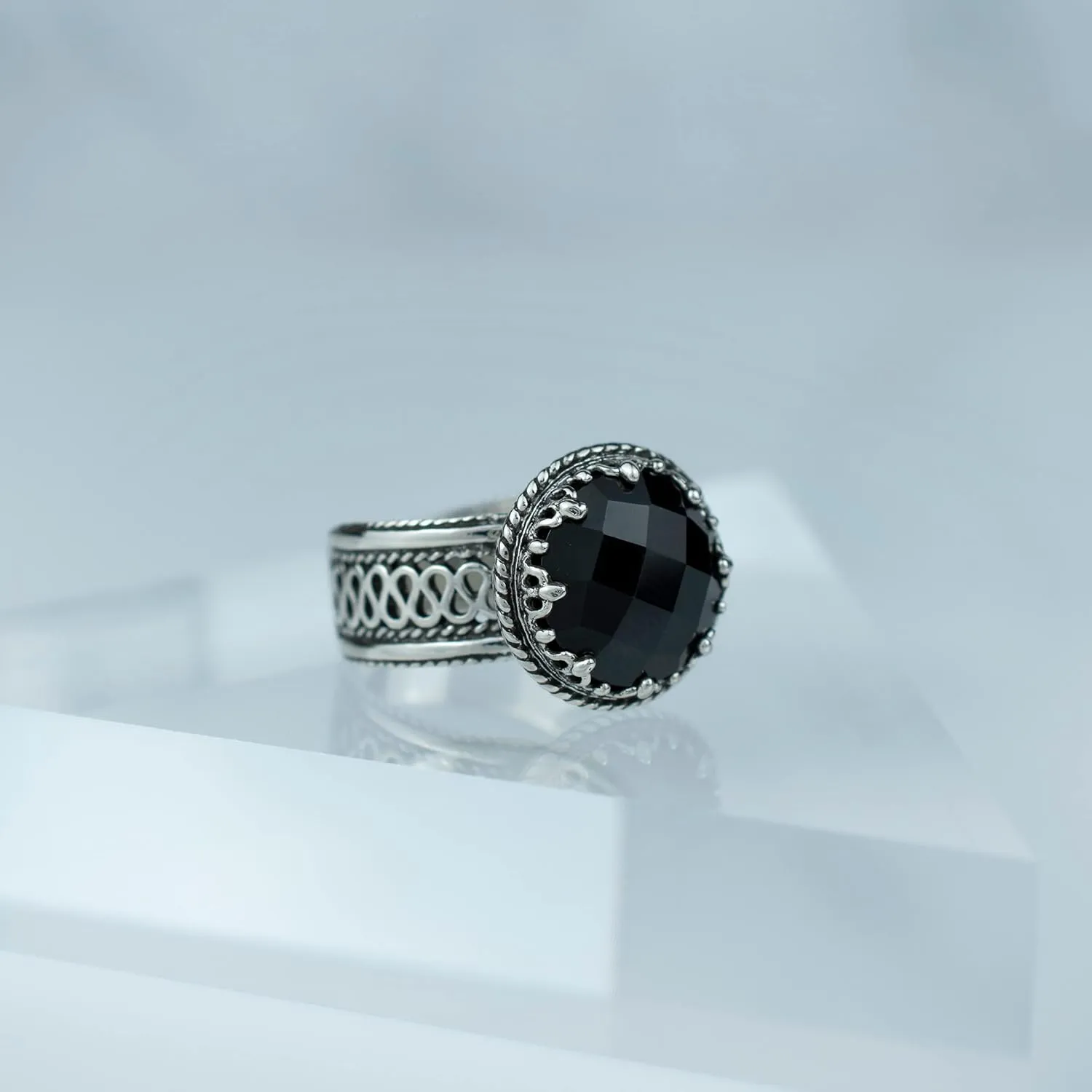 Sterling Silver Handcrafted Filigree Art Women Gemstone Cocktail Ring