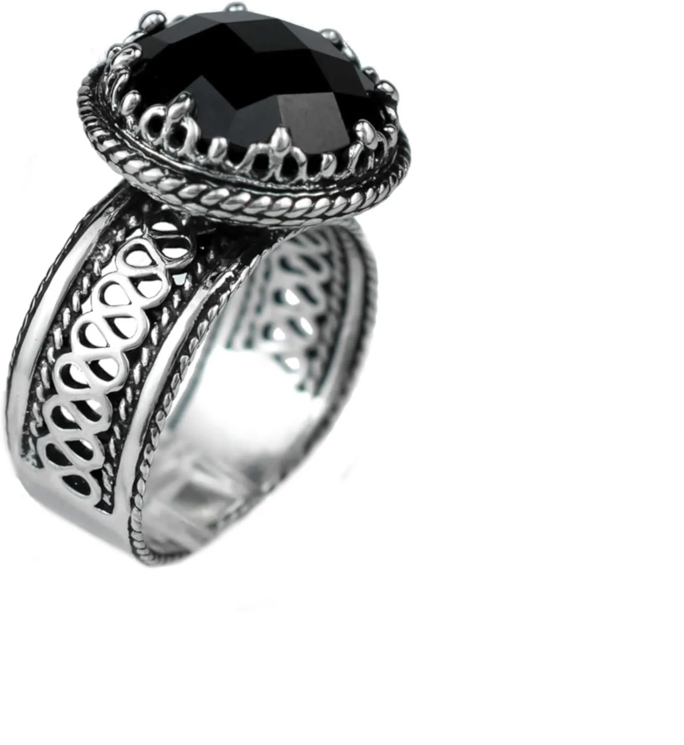 Sterling Silver Handcrafted Filigree Art Women Gemstone Cocktail Ring