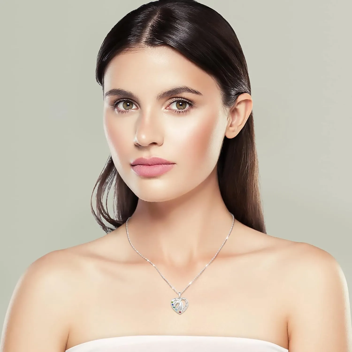 Sterling silver mothers necklace with 6 birthstones 6 names and stones customized engraved silver jewelry for women grandma gift for her mom gift mothers day personalized pendant necklace with my name
