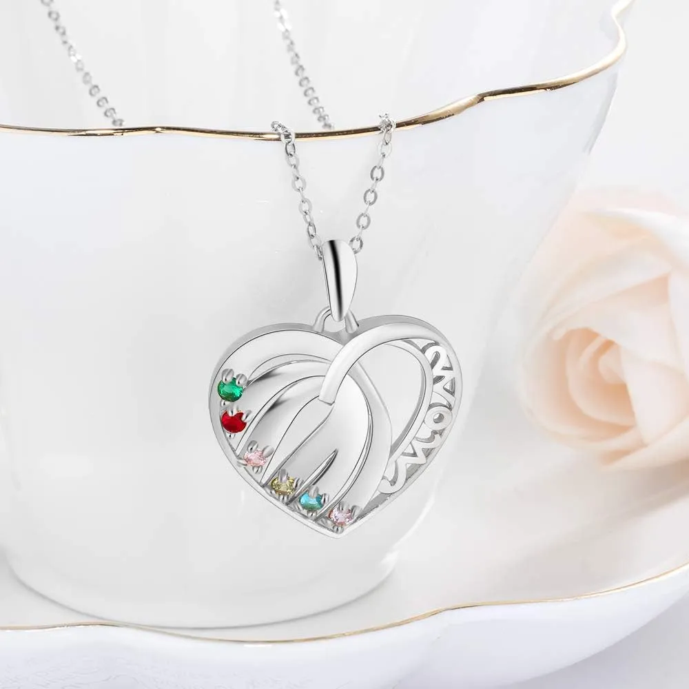 Sterling silver mothers necklace with 6 birthstones 6 names and stones customized engraved silver jewelry for women grandma gift for her mom gift mothers day personalized pendant necklace with my name