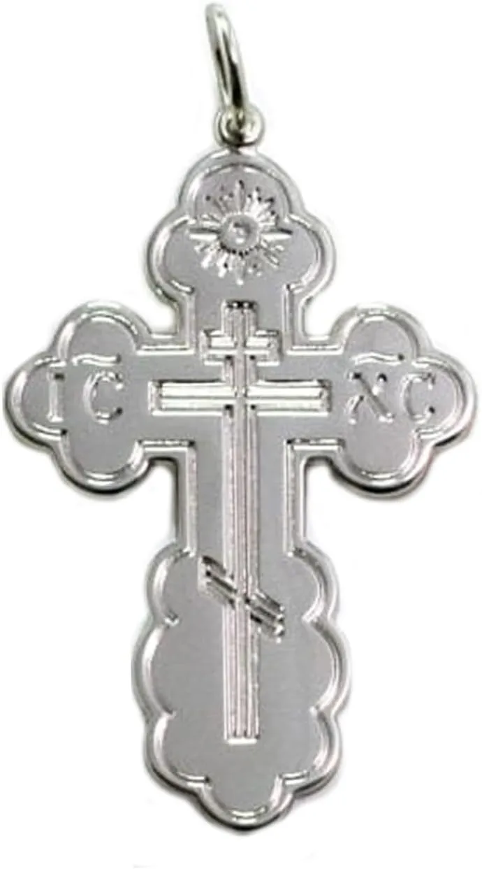Sterling Silver Small Three-Barred St. Olga Cross Pendant for Women, Elegant Religious Jewelry with Pouch, 1 Inches, Baptismal Cross