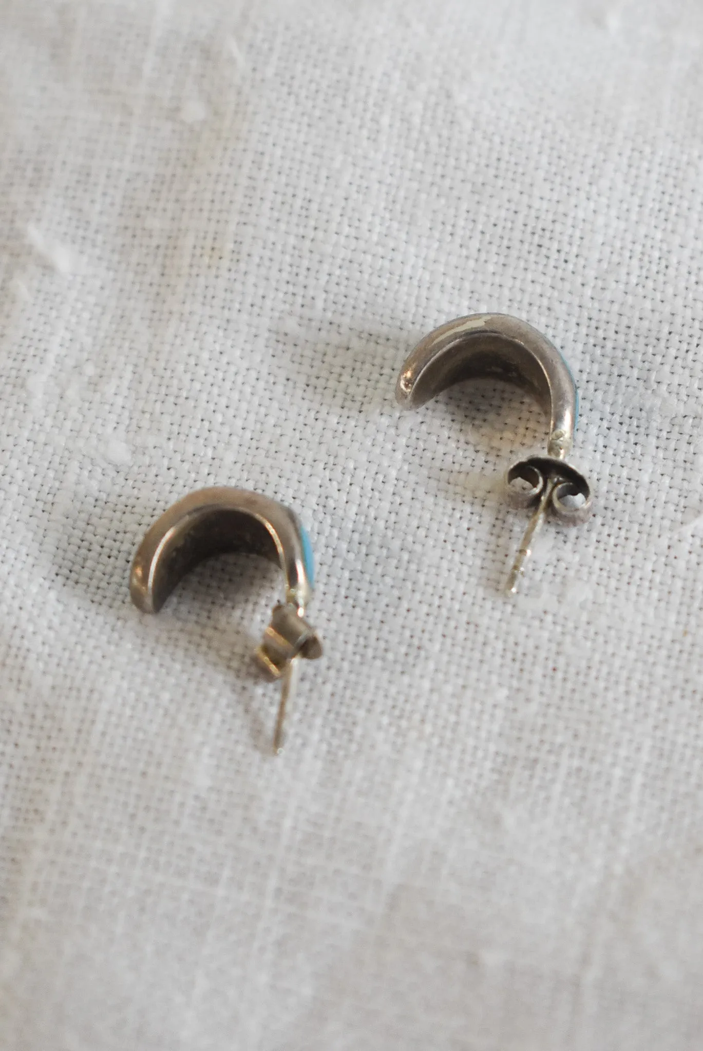 Sterling silver teal half hoop studs