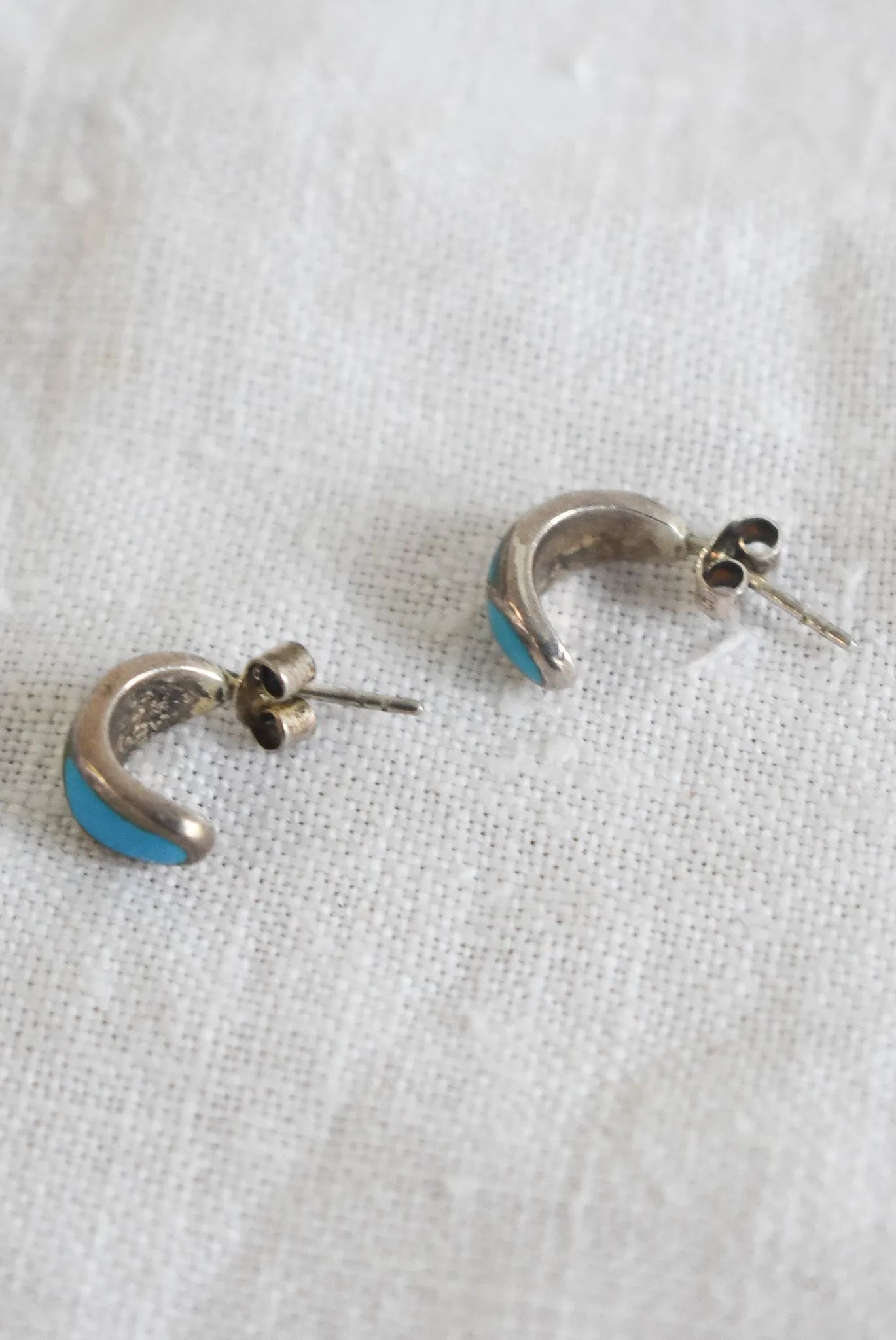 Sterling silver teal half hoop studs