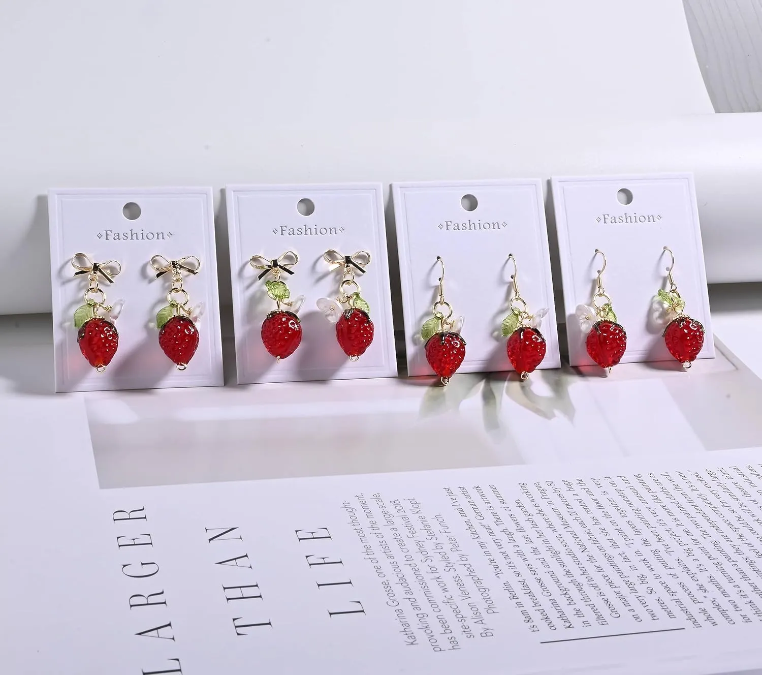 Strawberry Lemon Peach Pomegranate Dangle Earrings, Cute Fruit Bow Studs Hook Earrings, Dainty Fruity Earrings For Strawberry Festival B-Day Party Cosplay